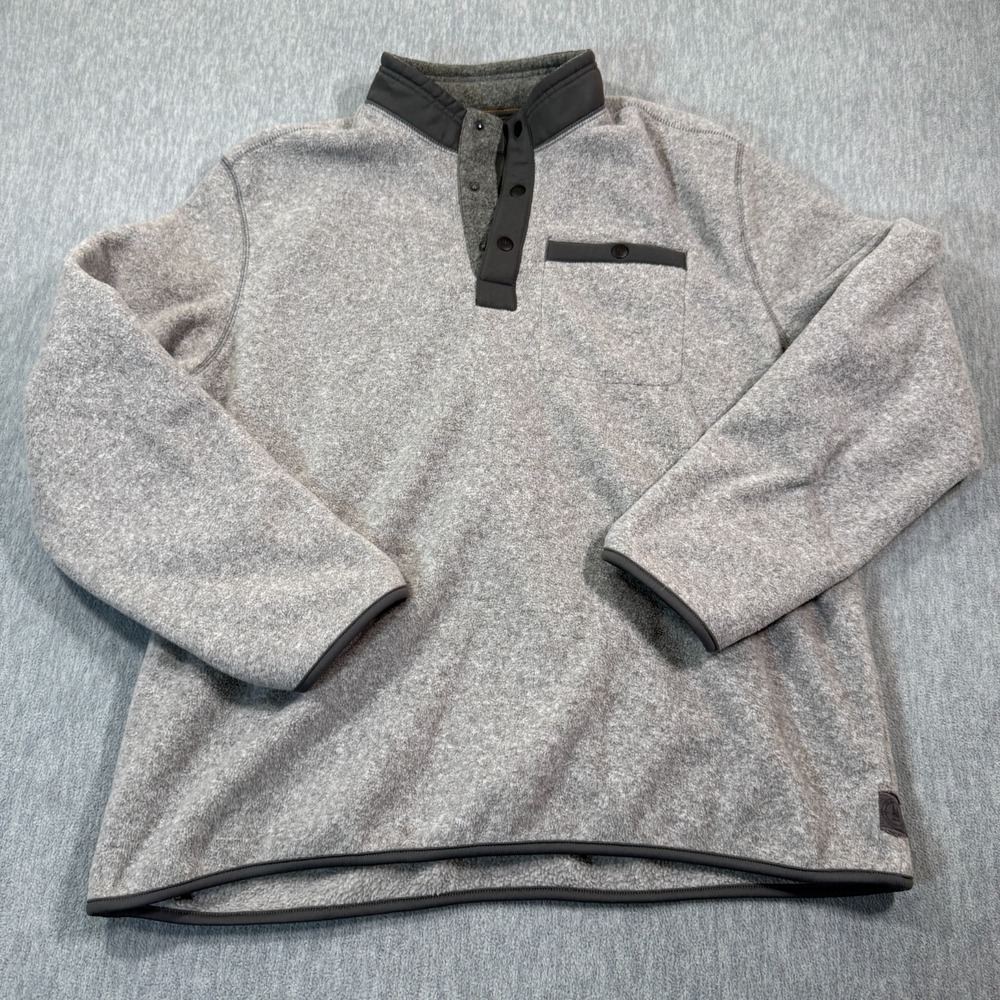 GH Bass Co Pullover Men XL Gray Fleece Snap Neck Long‎ Sleeve Pocket Casual